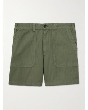 Drake's Herringbone Cotton And Linen-Blend Twill Shorts - Green
