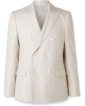 MR P. Double-Breasted Houndstooth Linen Suit Jacket - Natural