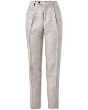 Brunello Cucinelli Straight-leg Pleated Linen, Wool And Silk-blend Suit Pants - Gray