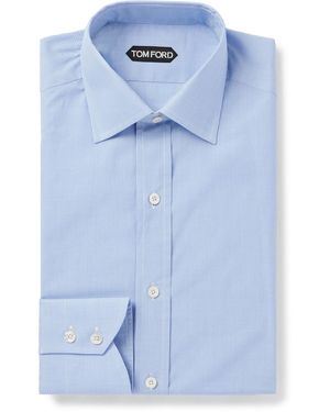 Tom Ford Slim-Fit Cutaway-Collar Checked Cotton-Poplin Shirt - Blue