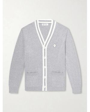 Brunello Cucinelli Logo-Appliquéd Cotton Cardigan - Blue