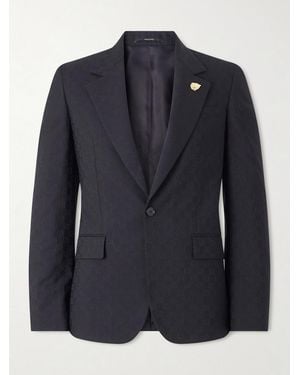Gucci Slim-Fit Logo-Jacquard Woven Blazer - Blue