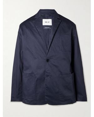 NN07 Timo 10021 Unstructured Stretch Organic Cotton-Twill Blazer - Blue