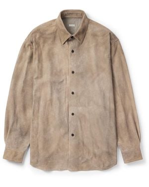 A.PRESSE Distressed Suede Shirt Jacket - Natural