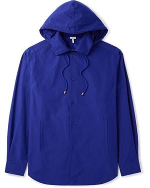 Loewe Logo-Jacquard Cotton-Poplin Hooded Overshirt - Blue