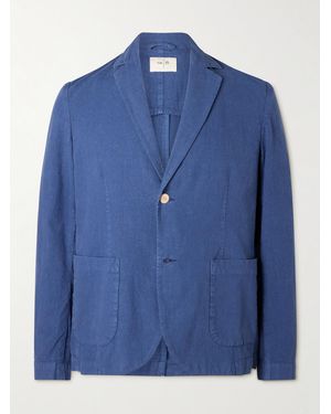 Folk Unstructured Garment-Dyed Linen And Cotton-Blend Blazer - Blue