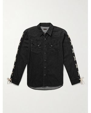 Kapital Slim-Fit Leather-Trimmed Lace-Up Denim Shirt - Black
