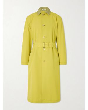 AURALEE Belted Leather-trimmed Wool-canvas Trench Coat - Yellow