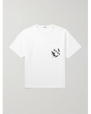 Bode T-Shirt aus Baumwoll-Jersey mit Print und Zierperlen - Weiß