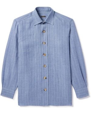 Rubinacci Striped Linen And Wool-Blend Overshirt - Blue