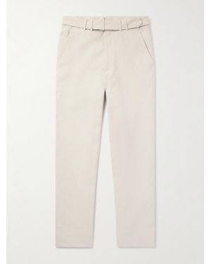 STÒFFA Straight-Leg Belted Cotton-Twill Trousers - Natural