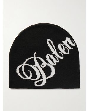 Balenciaga Intarsia-Knit Wool-Blend Beanie - Black