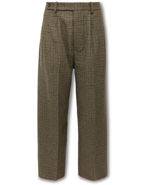 Bode Morris Pleated Straight-Leg Houndstooth Wool Pants - Green