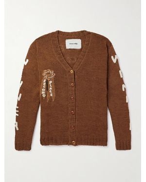 STORY mfg. Twinsun Appliquéd Jacquard-knit Organic Cotton Cardigan - Brown