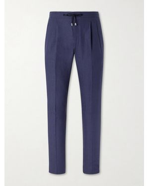 De Petrillo Straight-Leg Pleated Linen Suit Trousers - Blue