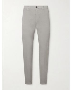 Eleventy Straight-leg Pleated Stretch Cotton And Silk-blend Trousers - Grey