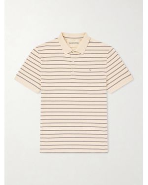 Valentino Garavani Vlogo Striped Cotton-Piqué Polo Shirt - Natural