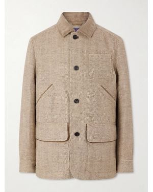 Ralph Lauren Corduroy And Suede-Trimmed Herringbone Linen Field Jacket - Natural