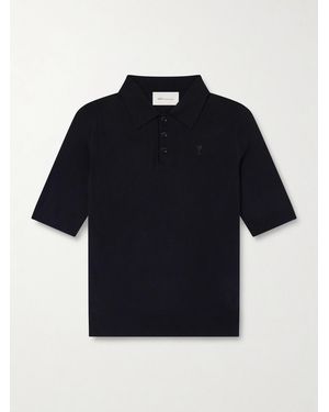 Ami Paris Logo-Embroidered Cotton Polo Shirt - Blue