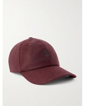 Brunello Cucinelli Logo-Embroidered Leather-Trimmed Wool-Flannel Baseball Cap