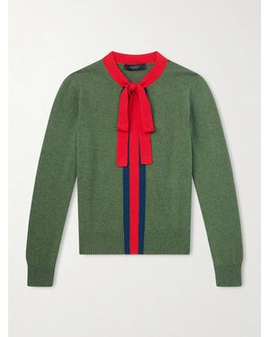 Gucci Slim-Fit Cropped Wool-Trimmed Striped Cashmere Sweater - Grün