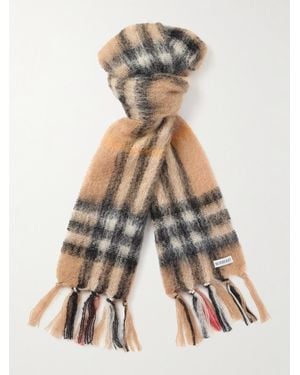 Burberry Fringed Checked Mohair-Blend Scarf - White