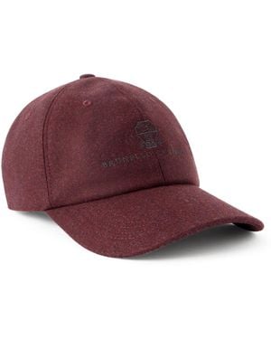 Brunello Cucinelli Logo-Embroidered Leather-Trimmed Wool-Flannel Baseball Cap