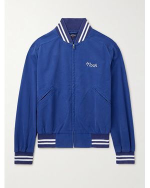 Noah Logo-Embroidered Striped Cotton Varsity Jacket - Blue