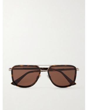 Bottega Veneta Double-Bridge Aviator-Style-Tone Metal And Tortoiseshell Acetate Sunglasses - Brown