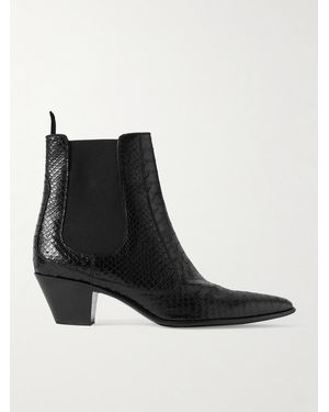 Celine Snake-Effect Leather Chelsea Boots - Black