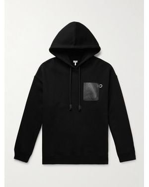Loewe Hoodie aus Baumwoll-Jersey mit Lederbesatz und Logoprägung - Schwarz