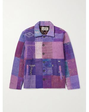 Kartik Research Patchworked Kantha Cotton Jacket - Purple