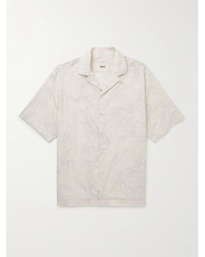 Altea Bart Slim-Fit Convertible-Collar Floral-Print Cotton-Voile Shirt - White