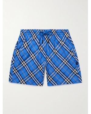 Burberry Straight-Leg Mid-Length Checked Swim Shorts - Blue
