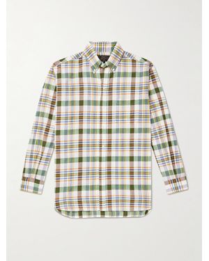 Beams Plus Button-down Collar Checked Cotton-madras Shirt - White