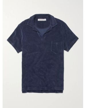 Orlebar Brown Slim-Fit Camp-Collar Cotton-Terry Polo Shirt - Blue