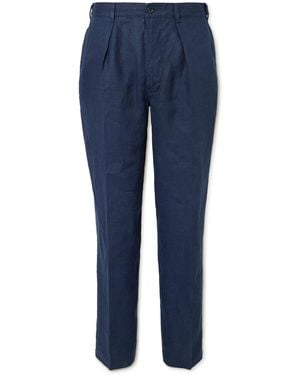 Drake's Games Tapered Pleated Linen Pants - Blue