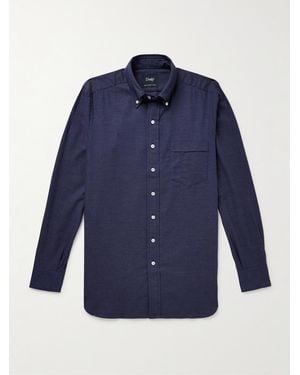 Drake's Button-down Collar Cotton-flannel Shirt - Blue