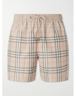 Burberry Straight-Leg Mid-Length Checked Swim Shorts - Natural