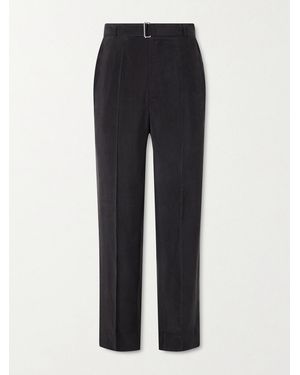 Officine Generale Nash Wide-Leg Belted Pleated Canvas Trousers - Blue