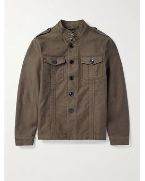 Tom Ford Leather-Trimmed Cotton Field Jacket - Green