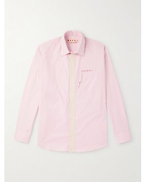 Marni Oversized Logo-embroidered Colour-block Cotton-poplin Shirt - Pink