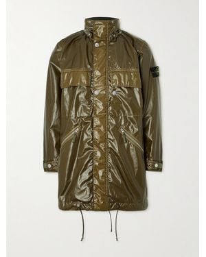 Stone Island Garment-Dyed Mussola Gommata Coated Cotton-Shell Parka - Green