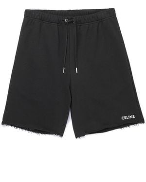 Celine Straight-Leg Logo-Embroidered Cotton-Jersey Drawstring Shorts - Black
