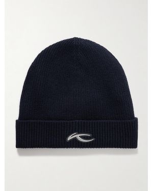 Kjus Beanie aus Rippstrick mit Logoapplikation - Blau