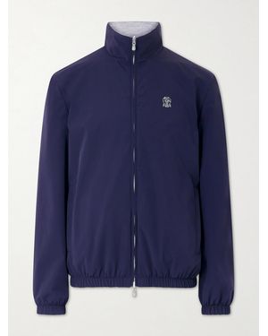 Brunello Cucinelli Logo-Embroidered Shell Blouson Jacket - Blue