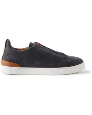 ZEGNA Triple Stitchtm Leather-trimmed Wool Slip-on Sneakers - Black