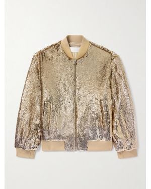 Dries Van Noten Sequinned Crepe Bomber Jacket - Natural