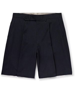 STÒFFA Pleated Wool-seersucker Shorts - Blue