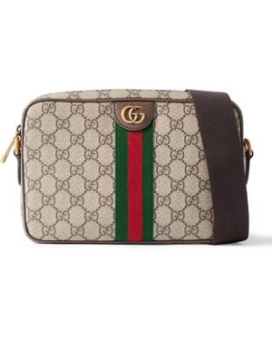 Gucci Ophidia Small Leather-Trimmed Monogrammed Coated-Canvas Messenger Bag - Natural
